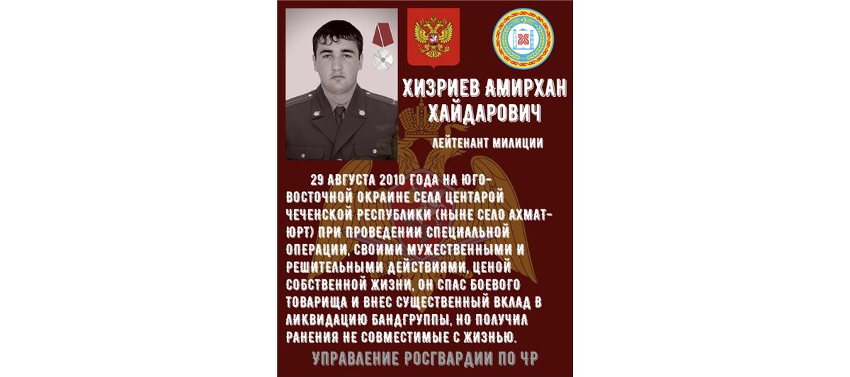 В списки личного состава чеченского управления Росгвардии навечно внесено имя погибшего офицера