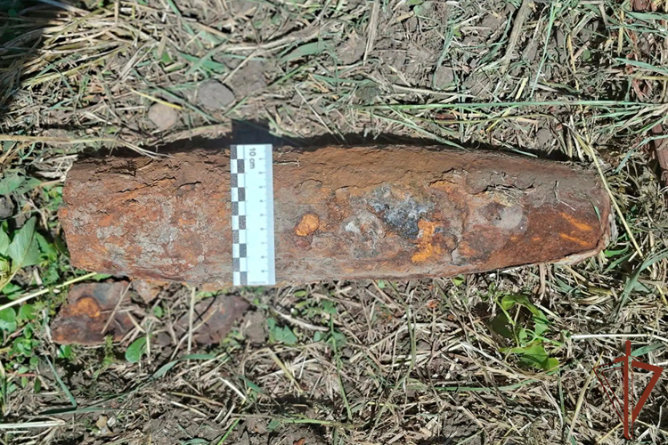 На Кубани взрывотехники Росгвардии уничтожили 100-мм боеприпас, найденный в рисовом чеке