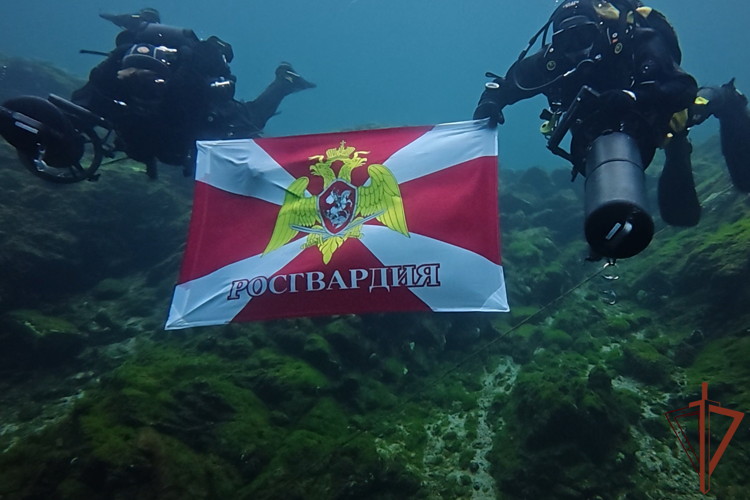К 10-летию Росгвардии водолазы СОБР развернули флаг ведомства на глубине Байкала