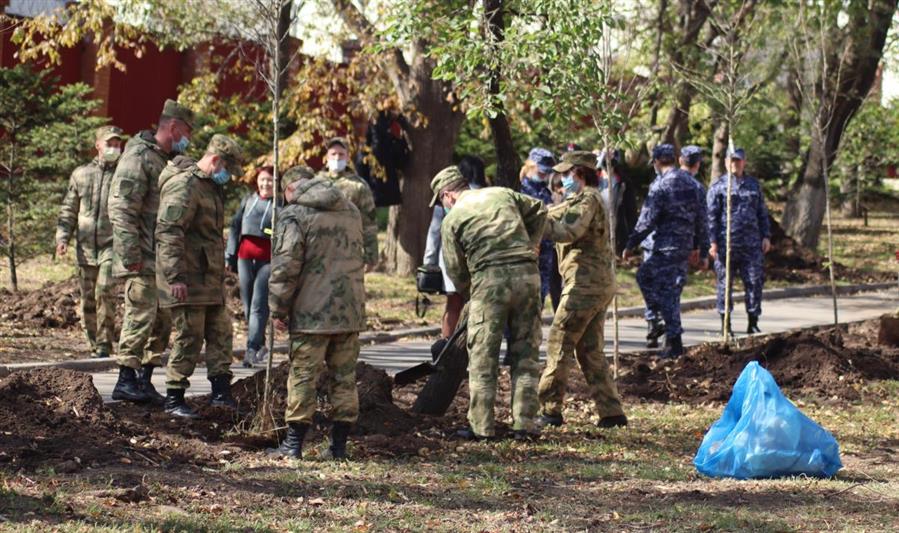  «Лес Победы» высадили росгвардейцы во Владивостоке