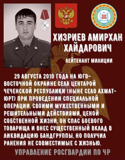 В списки личного состава чеченского управления Росгвардии навечно внесено имя погибшего офицера