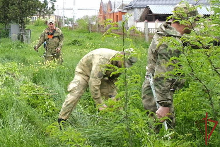 Военнослужащие Росгвардии благоустроили места захоронения бойцов Красной Армии в Чеченской Республике