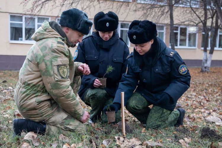 Военнослужащие Уральского округа Росгвардии вместе с подшефными кадетами высадили 50 молодых кедров в Екатеринбурге