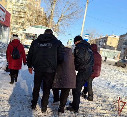 Бойцы челябинского ОМОН «Воин» помогли оступившейся в гололёд пенсионерке
