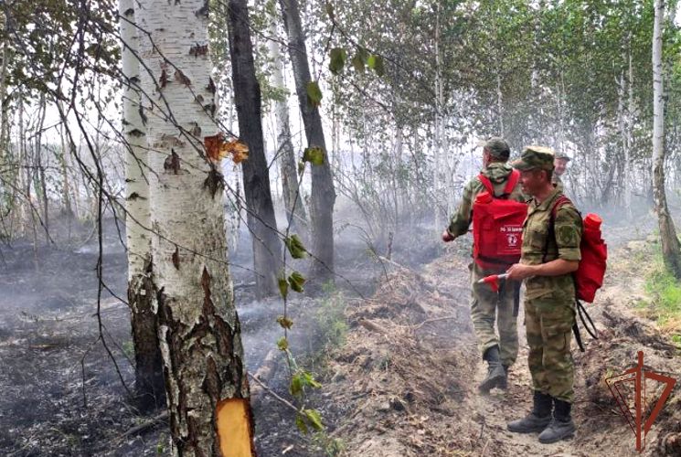 Росгвардейцы продолжают оказывать содействие в тушении пожара в Зауралье