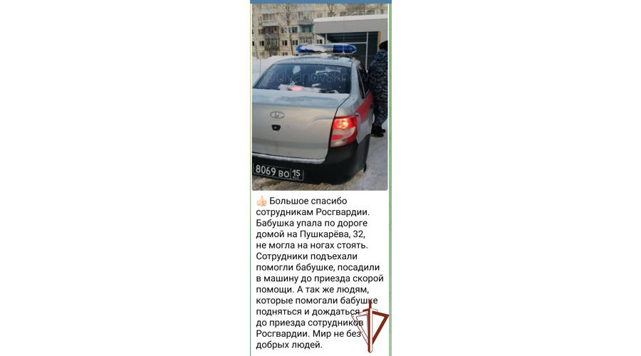 В Ульяновске росгвардейцы пришли на помощь поскользнувшейся пожилой женщине