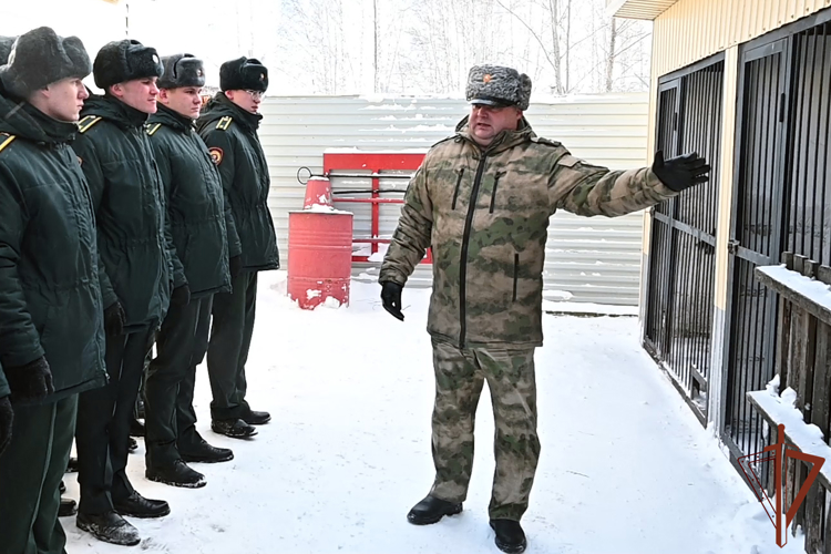 Кинологи отряда специального назначения «Ермак» провели занятие с курсантами Новосибирского военного института Росгвардии