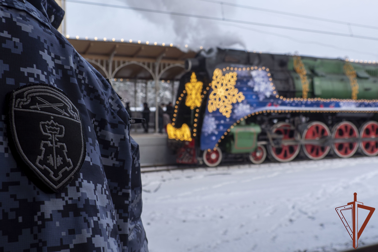 Сотрудники Росгвардии обеспечили безопасность во время визита поезда Деда Мороза в Петергоф