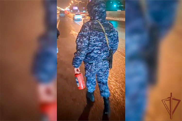 В Москве росгвардейцы оперативно потушили загоревшийся снегоуборщик (видео)