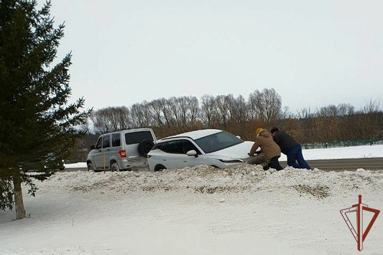 В Татарстане Росгвардейцы пришли на помощь водителю автомобиля, застрявшего на обочине дороги