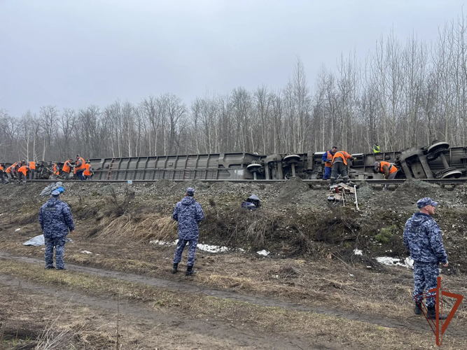 Росгвардия обеспечивает безопасность на месте схода пассажирского поезда «Москва-Челябинск» в Ульяновской области (видео)